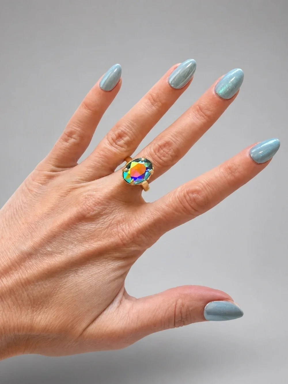 NEW Glitz Mob Mini Adjustable Ring with Iridescent Multicolor Crystal